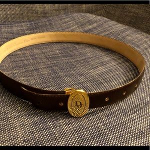 Vintage Chr. Dior Women’s Leather Belt w/Goldtone Dior Monogram Buckle - Small